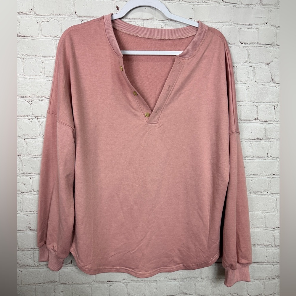 Unbranded pink Oversized Stretch V-Neck‎ Long Sleeve shirt top blouse, sz M, GUC